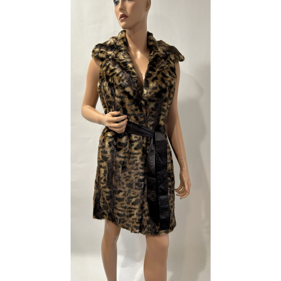 calvin klein Madi Faux Fur Vest animal print brown size medium - Picture 1 of 12